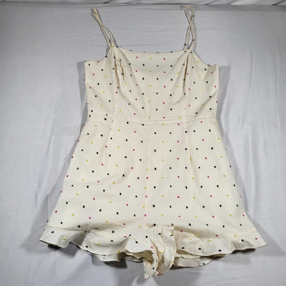 Lush Short Romper Juniors Small Spaghetti Straps Ruffle Hem Rear Zip Polka dot